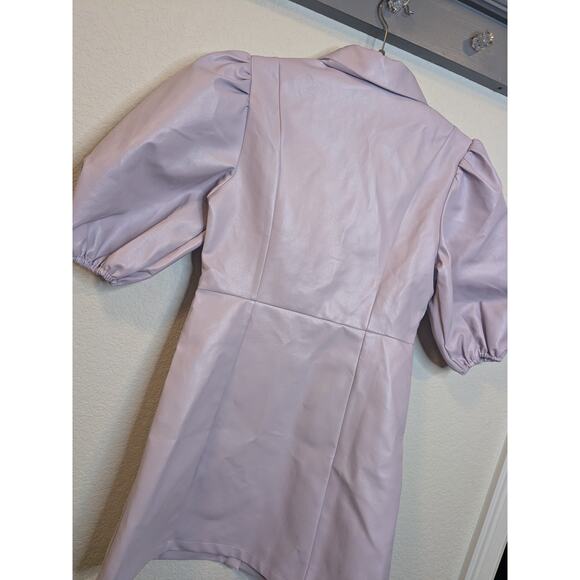 LULUS Sz Sm Cool Style Lavender Vegan Leather Puff Sleeve Button Up Dress $65 - Picture 4 of 7